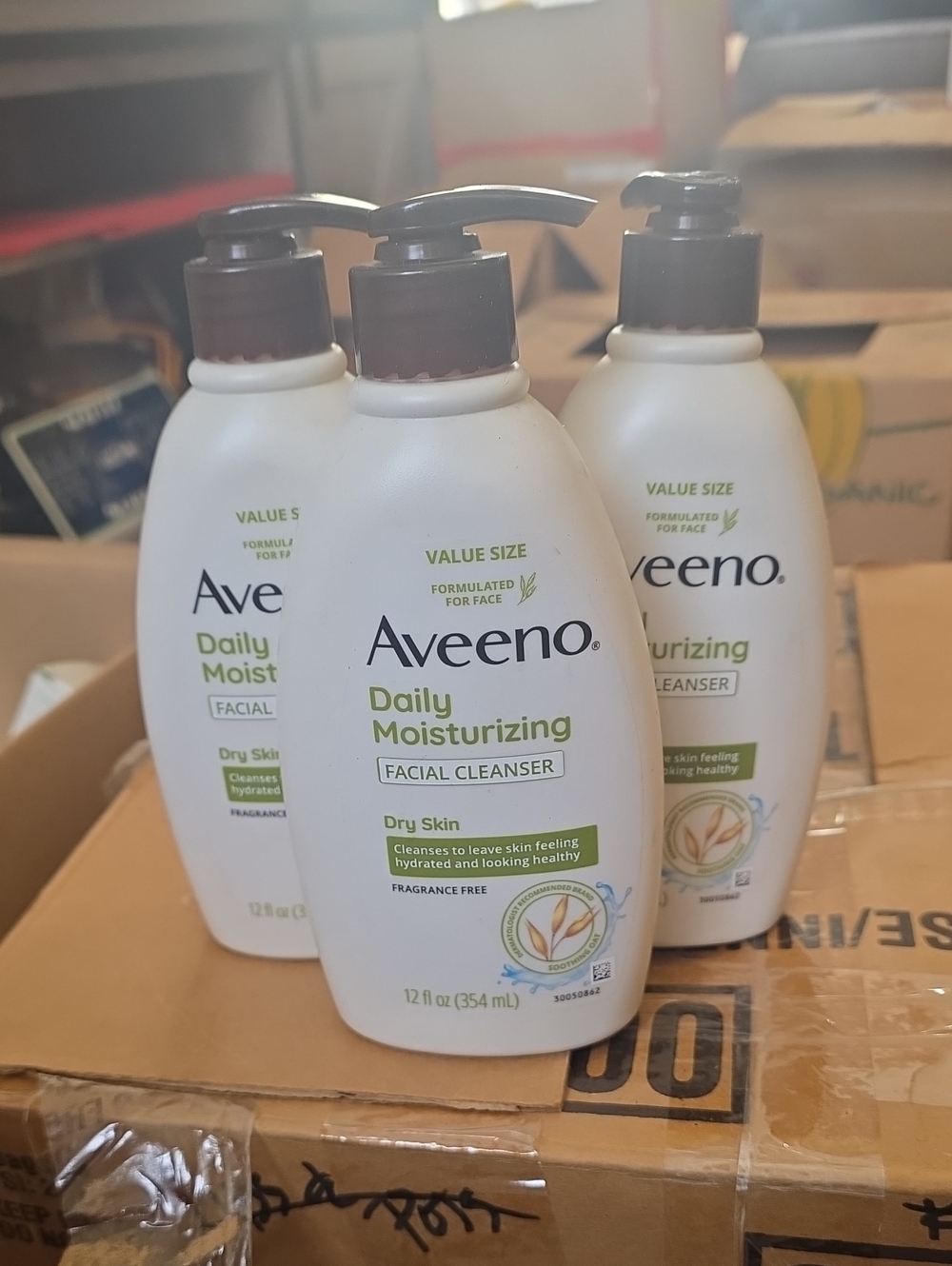3 Bottles Of Aveeno Daily Moisturizing Facial Cleanser - White (12 fl oz)